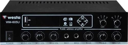 WM-605U USB-Bluetooth 2 Bölgeli 2 Mikrofon Girişli 100 Watt Trafolu Anfi