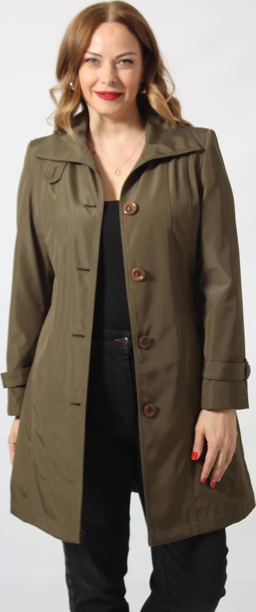 1671 KOLU DÜĞME DETAYLI UZUN KAPİŞONLU HAKİ BÜYÜK BEDEN KADIN CEKET