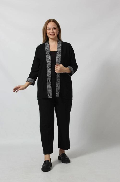 Parlak Detaylı Garnili Büyük Beden Blazer Ceket