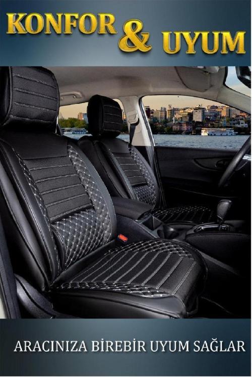 Skoda Forman 2+1 Parçalı Lüx Deri Oto Koltuk Kılıfı Ön Arka Takım Safir SİYAH BEYAZ