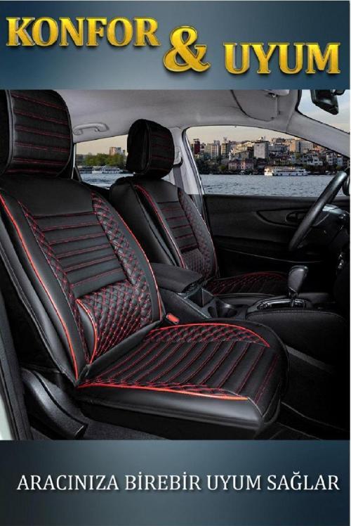 Fiat Doblo 2005-2009 2+1 Parçalı Lüx Deri Oto Koltuk Kılıfı Ön Arka Takım Safir SİYAH KIRMIZI