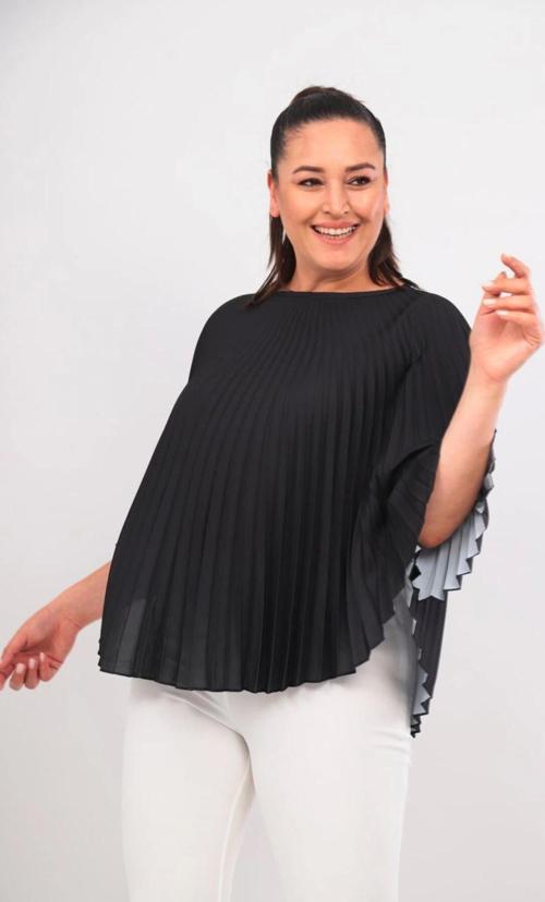 3310 SİYAH BÜYÜK BEDEN SİYAH PLİSELİ JESSICA KUMAŞ