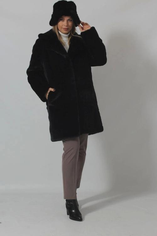 3240 ŞAPKALI SİYAH LÜKS KABAN