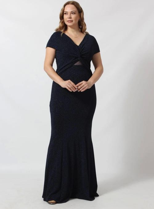 1299 ÖNÜ KELEBEK BAĞLAMALI SIRT TÜL DEYALI SİMLİ BÜYÜK BEDEN ABİYE