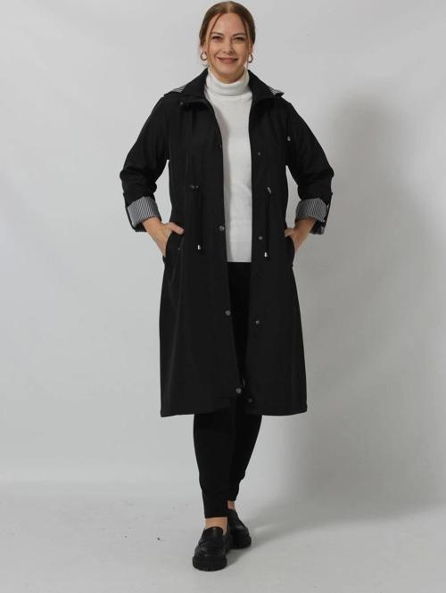 UZUN ASTAR DETAYLI BONDİT TRENÇKOT SİYAH