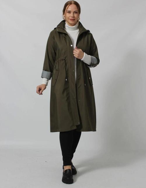 UZUN ASTAR DETAYLI BONDİT TRENÇKOT HAKİ