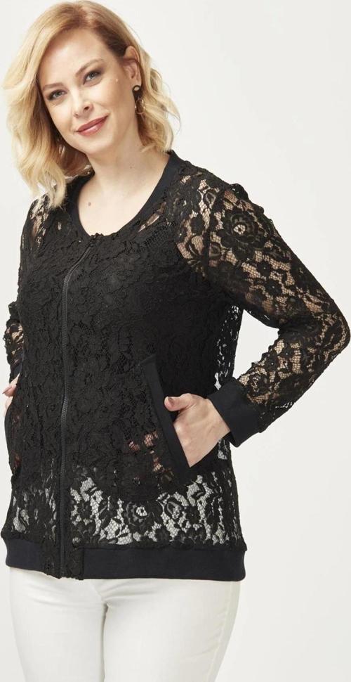 4030 Dantel Fermuarlı Büyük Beden Ceket Siyah