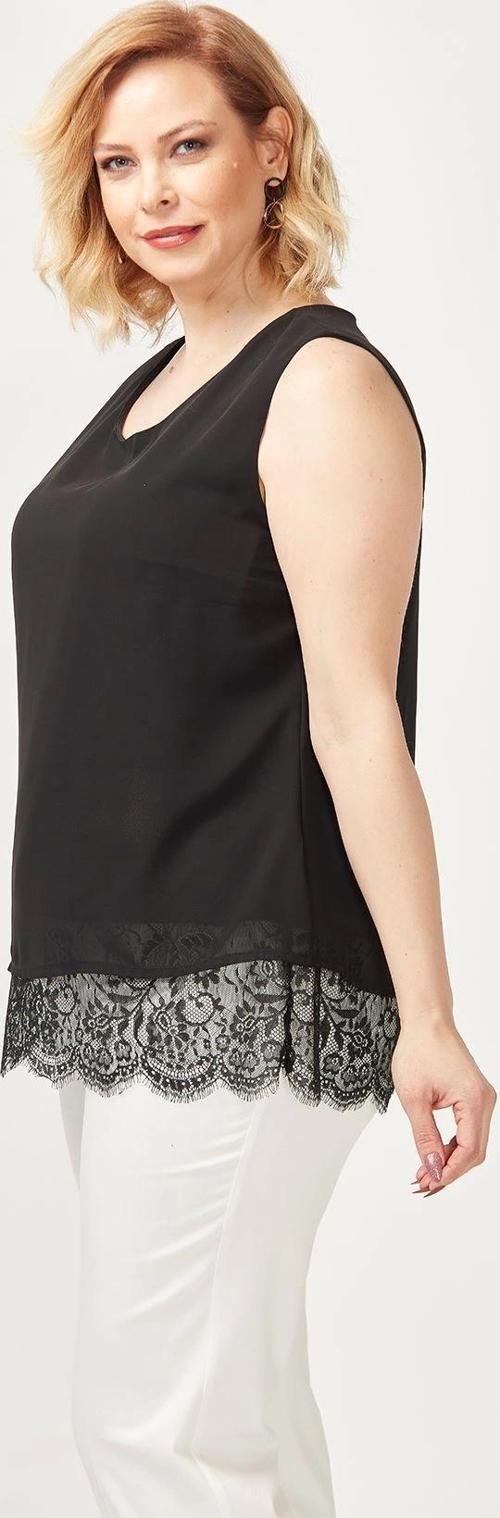 3207 Etek Ucu Dantelli Büyük Beden Şık Bluz Siyah