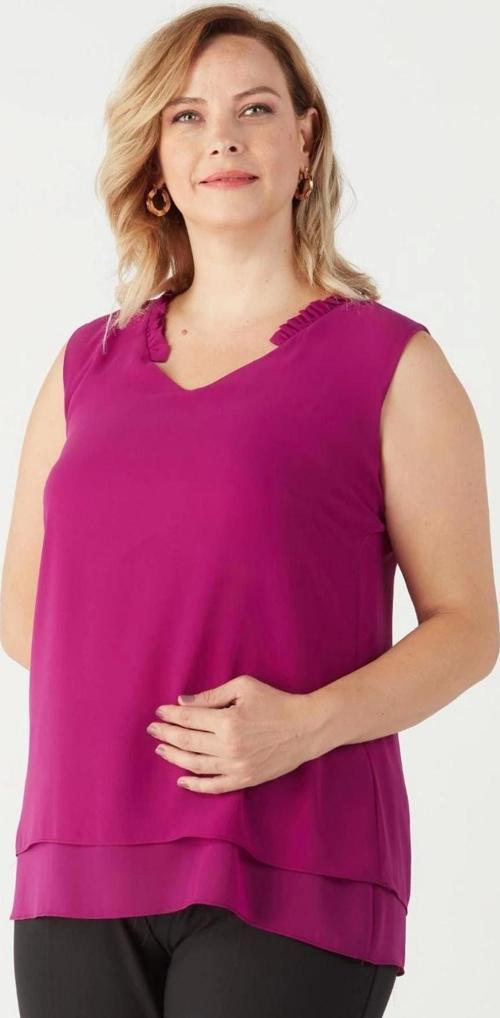 3241 Yaka Fırfırlı Kolsuz Büyük Beden Şık Bluz Violet