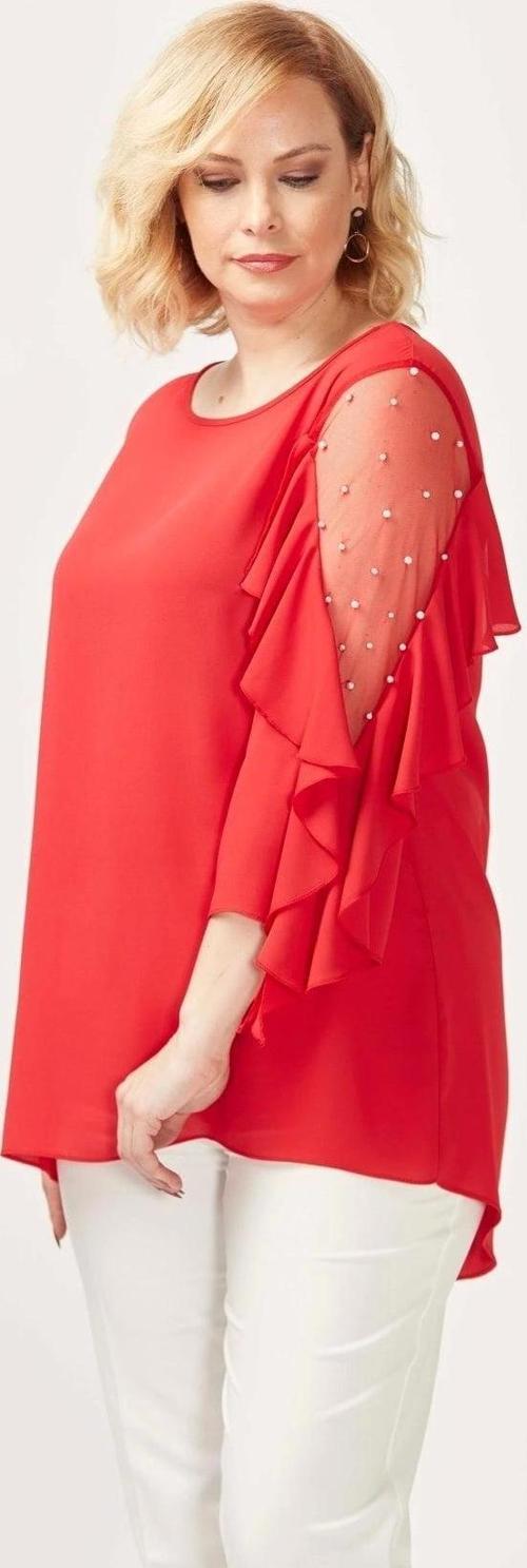 28004 Kolları Incili Büyük Beden Bluz Nar Çiçeği