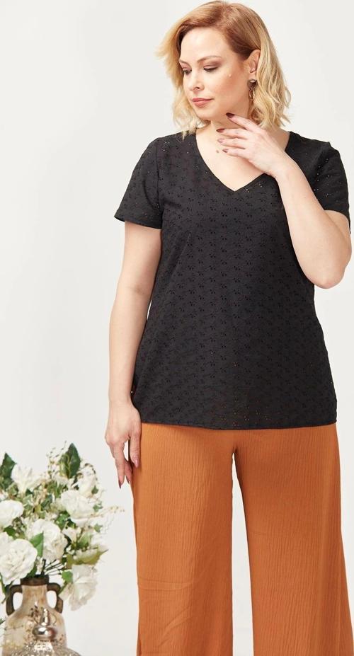 3204 Fistolu Kısa Kollu Büyük Beden Şık Bluz Siyah