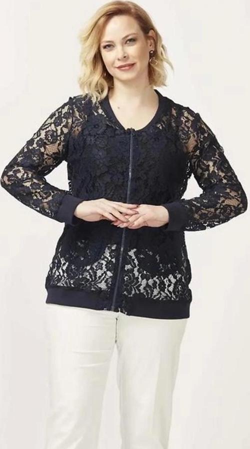 4030 Dantel Fermuarlı Büyük Beden Ceket Lacivert