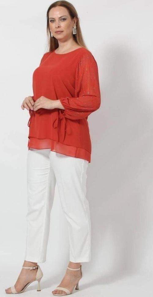 3243 Kolu Taş Baskılı Şık Bluz Tarçın