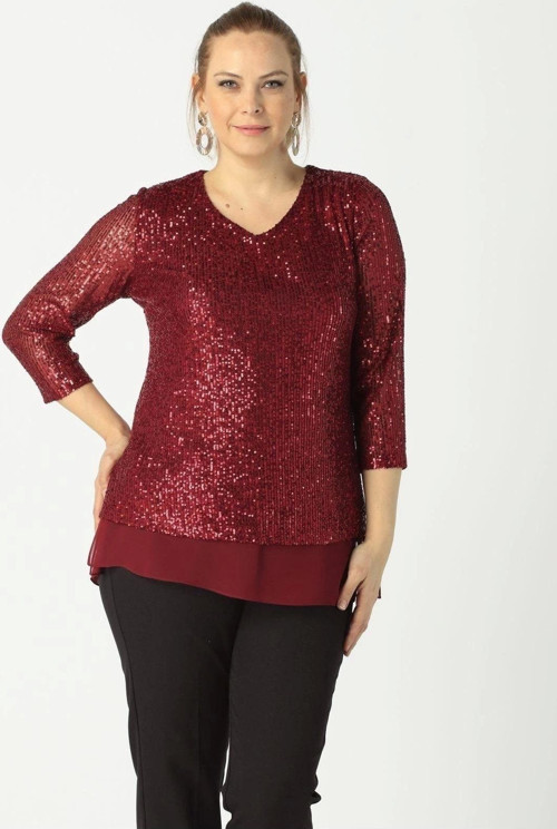 28034 Payet Büyük Beden Bluz Bordo