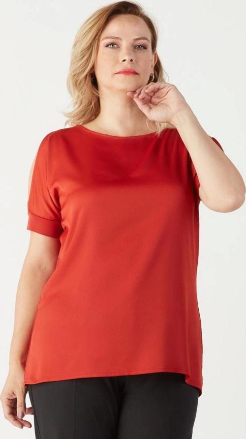 3235 Açık Omuz Detaylı Saten Büyük Beden Şık Bluz Tarçın