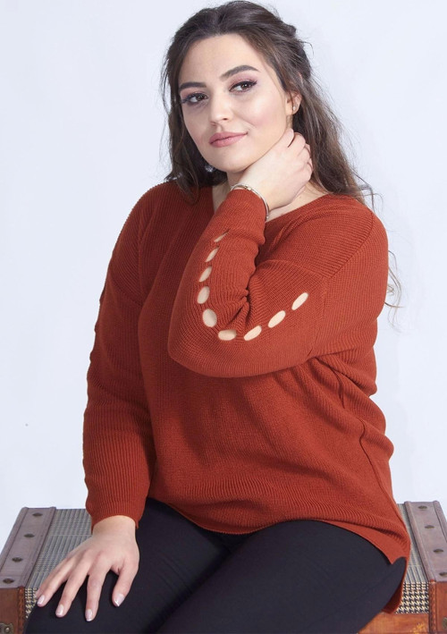 Tarçın Kol Delikli Büyük Beden Örme Triko