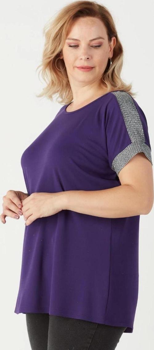 3236 Parlak Omuz Detaylı Esnek Büyük Beden Şık Bluz Mor