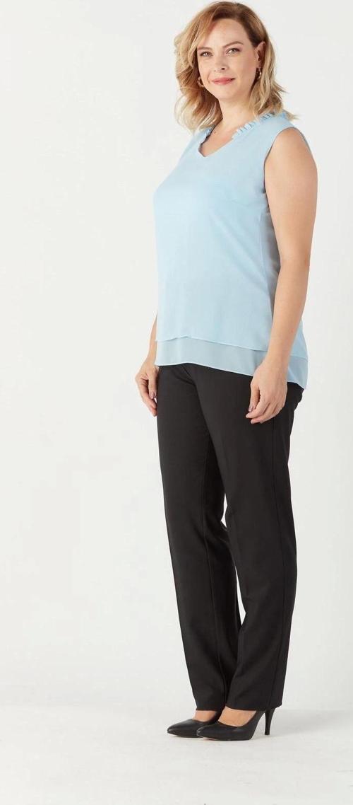 3241 Yaka Fırfırlı Kolsuz Büyük Beden Şık Bluz Mavi