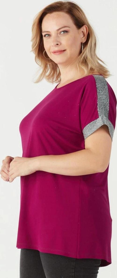 3236 Parlak Omuz Detaylı Esnek Büyük Beden Şık Bluz Violet