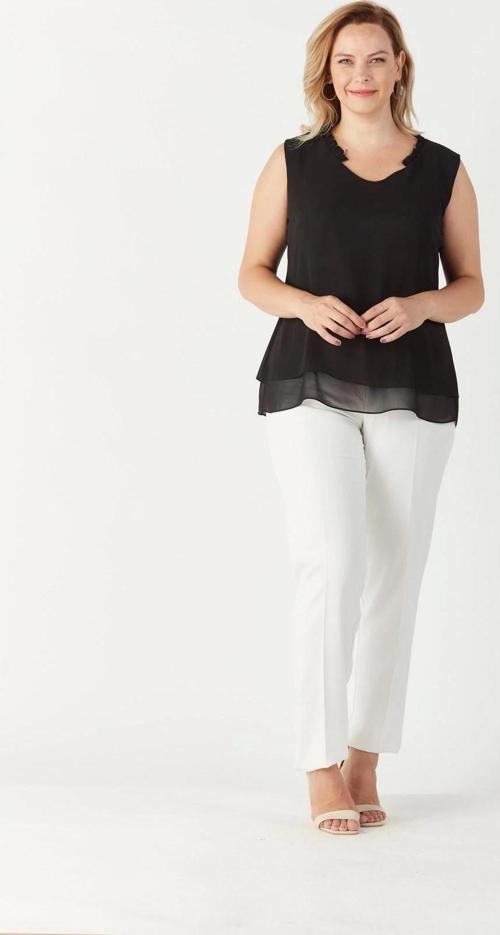 3241 Yaka Fırfırlı Kolsuz Büyük Beden Şık Bluz Siyah