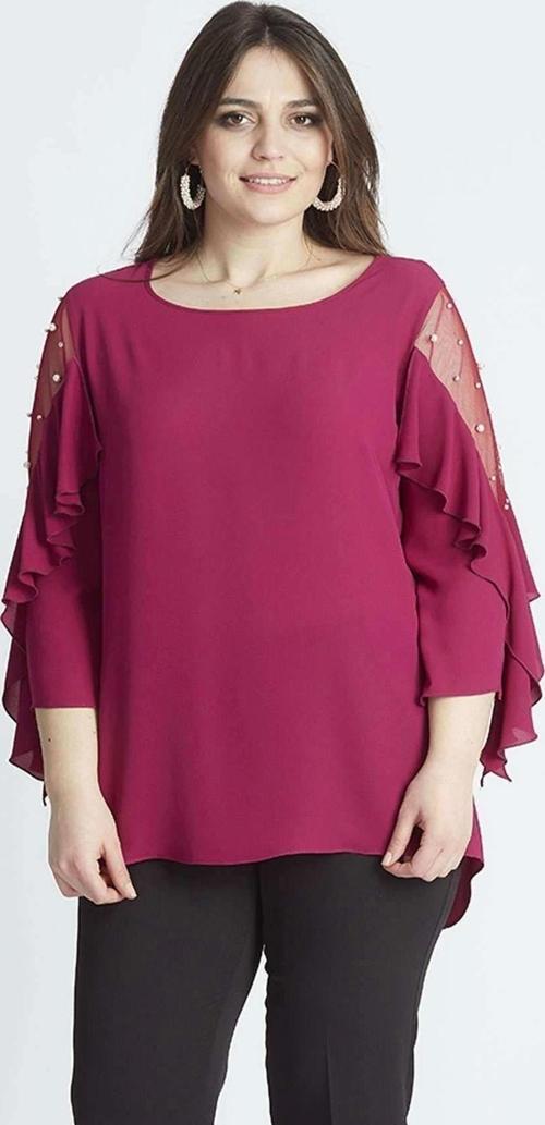 28004 Kolları Incili Büyük Beden Bluz Violet