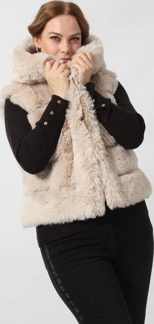 Etekten Kısalabilen Kapüşonlu Lüks Suni Kürk Yelek