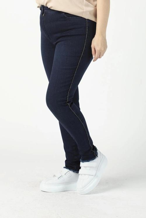 P005m Yanı Yuvarlak Simli Tam Kalıp Dar Paça Büyük Beden Kot Pantolon Mavi