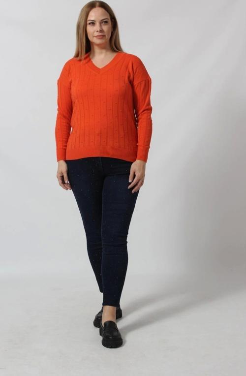 Y6328 Fındık Örgü Detaylı Triko Kazak