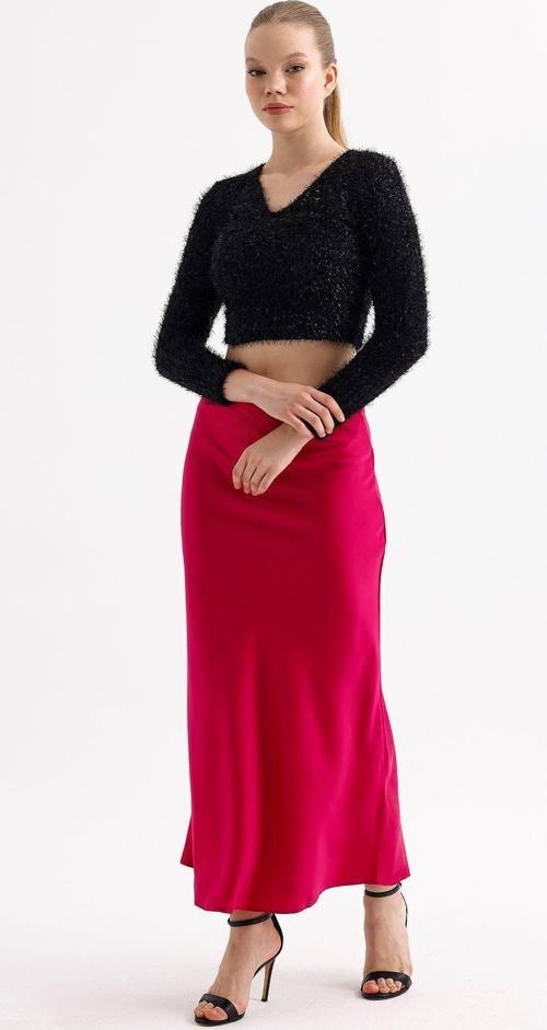 Beli Lastikli Kaliteli Z. Saten Uzun Etek | Etk35736 Kırmızı