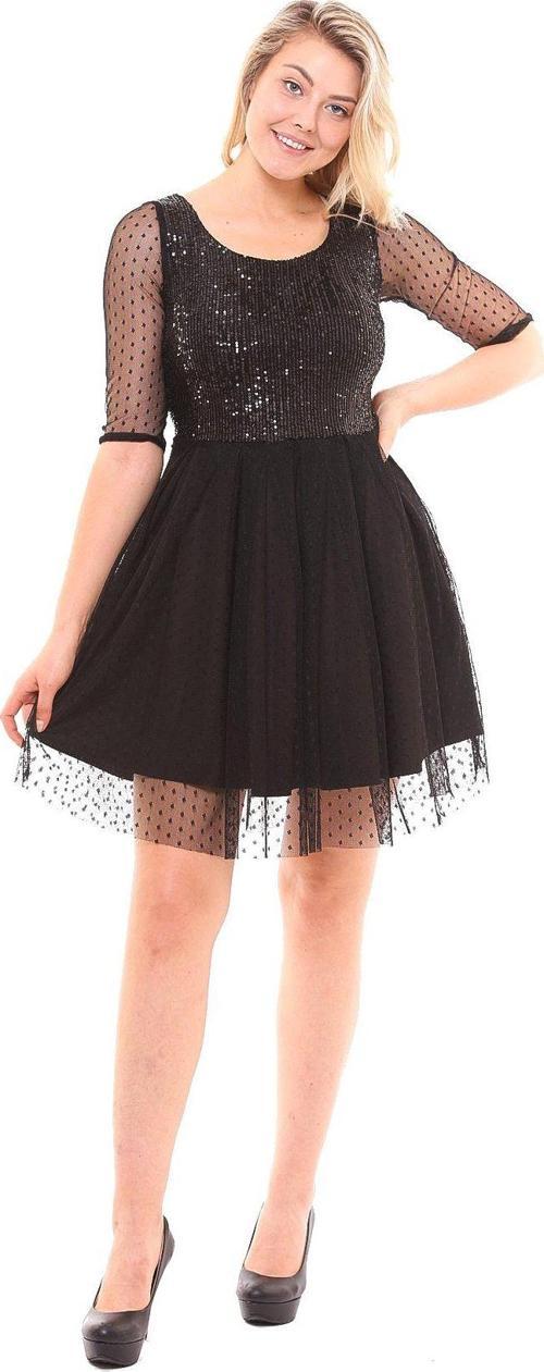 Havuz Yaka Eteği Dantel Payet Elbise | Elb32225 Siyah