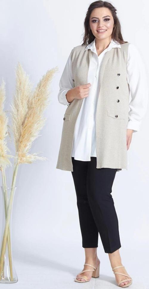 71930 Modern Düğmeli Büyük Beden Yelek