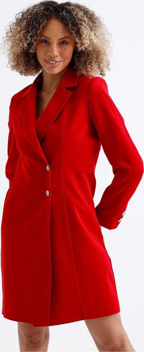 Astarlı Ön Ve Kollar Metal Düğmeli Adriyana Ceket Elbise | Ckt35856 Kırmızı