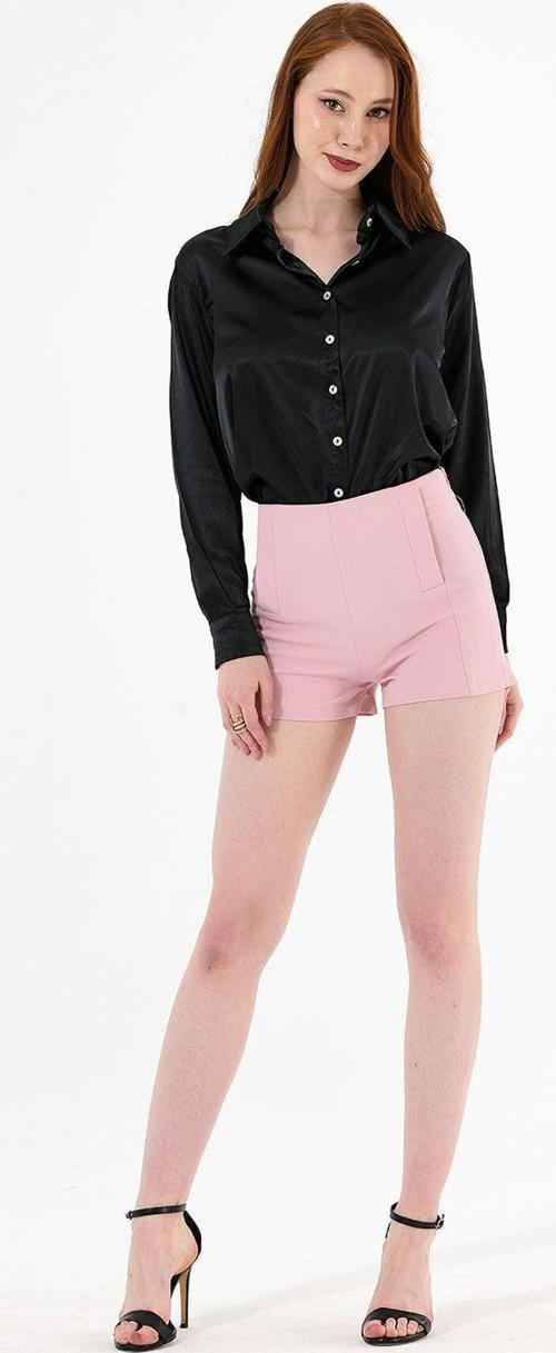 Süs Cepli Atlas Hafif Esnek Krep Sort | Şrt14056Yn Pudra