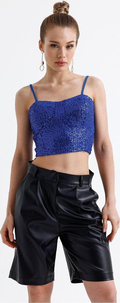 Gloplu Arkası Fermuarlı Payet Bustiyer Bst33154 Saks