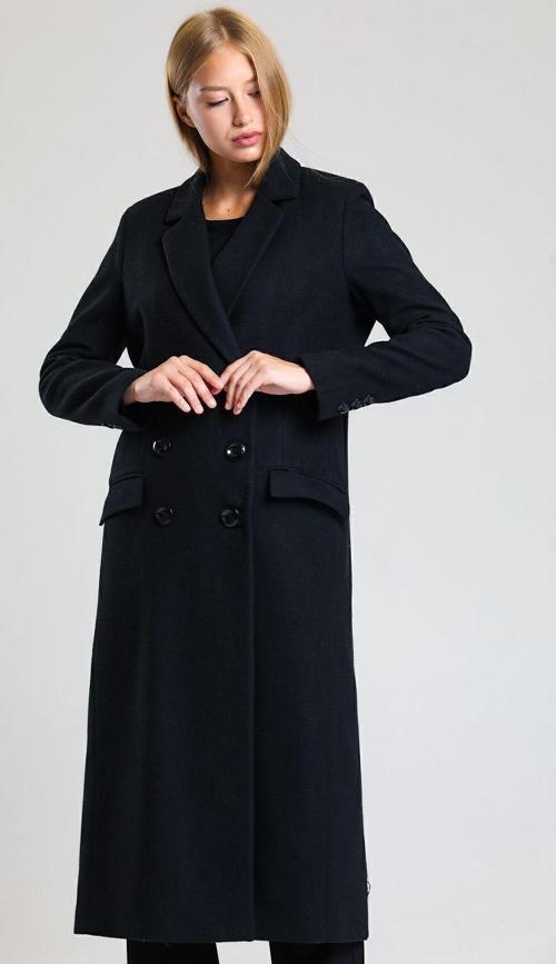 Astarlı Desenli Uzun Kaban | Kbn34176 Siyah Kaşe