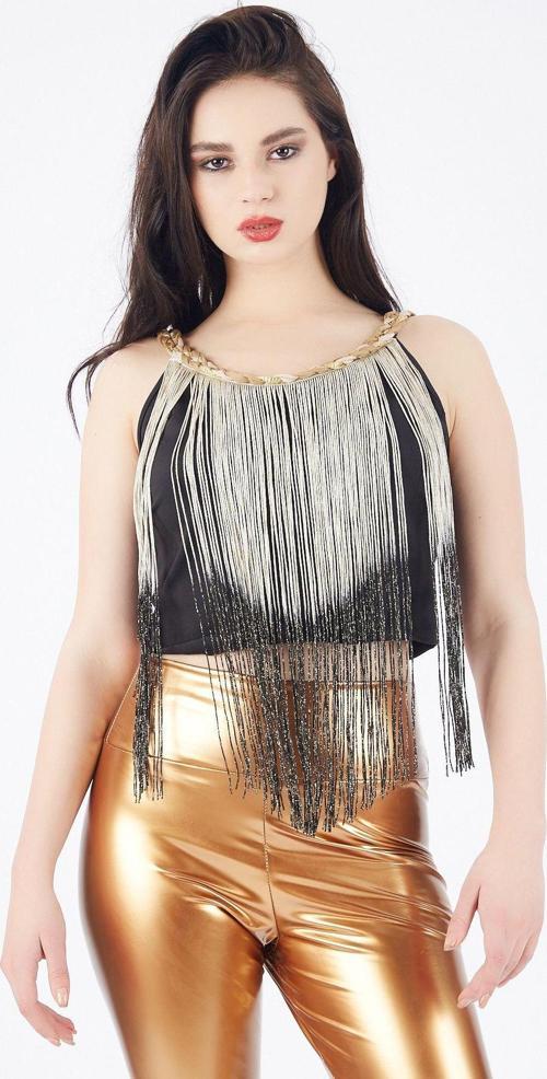 Yakasi Saç Örgülü Bluz_Blz32274 Siyah