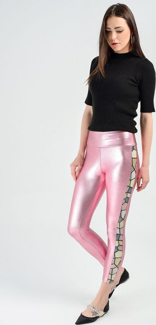 Pantolon - Yanları Payet Seritli Varak Pantolon | Pnt31360 Pembe