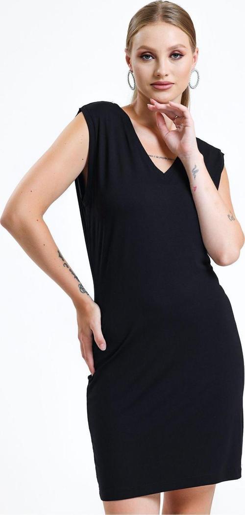 V Yaka Kolsuz Viskon Elbise | Elb35023 Siyah