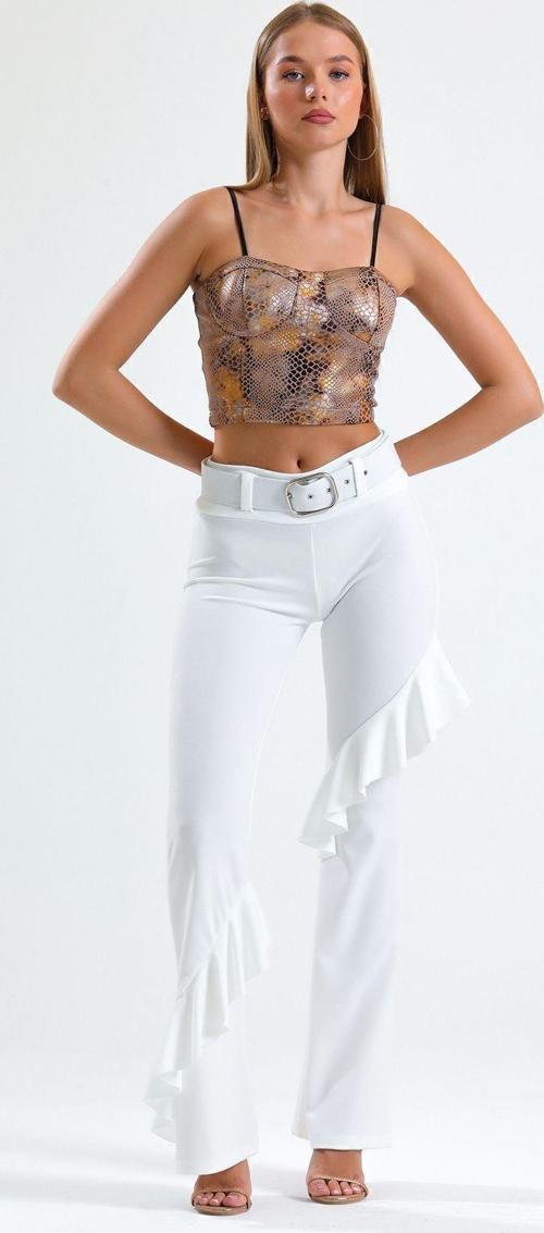 Kemerli Volon Detaylı Scuba Krep Pantolon | Pnt33389 Ekru