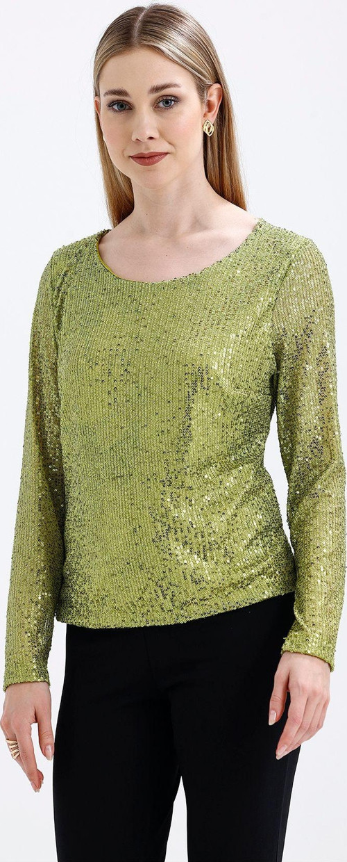 İçi Astarlı Pul Payet Abiye Bluz | Blz35497 Yesıl