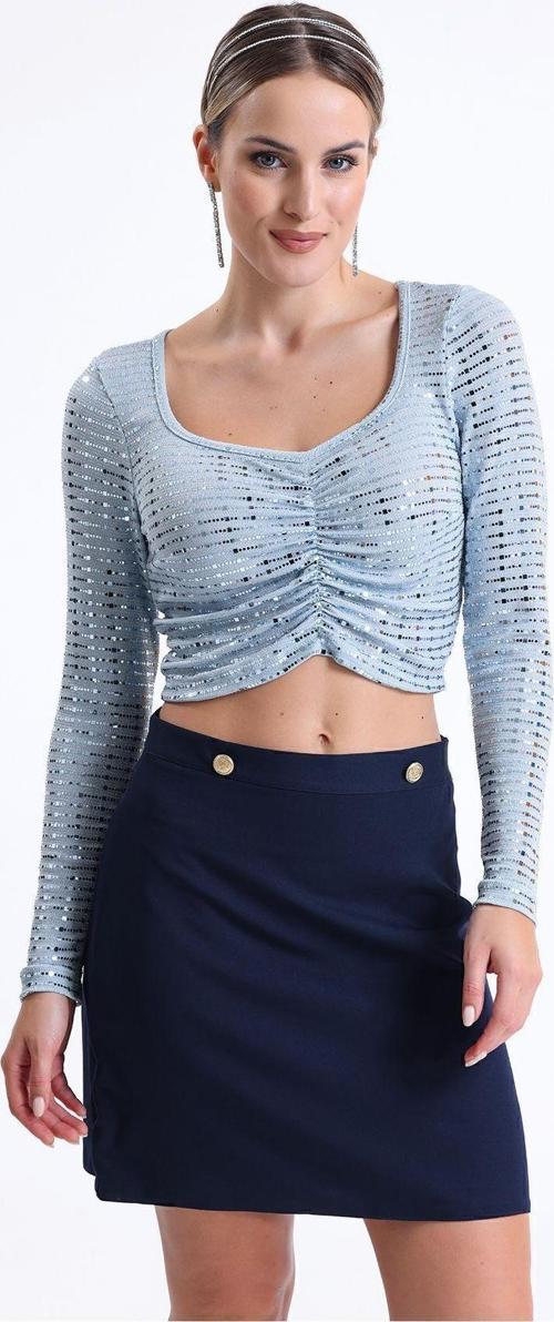 Atlas Kumaş Mini Etek | Etk32927 Lacıvert