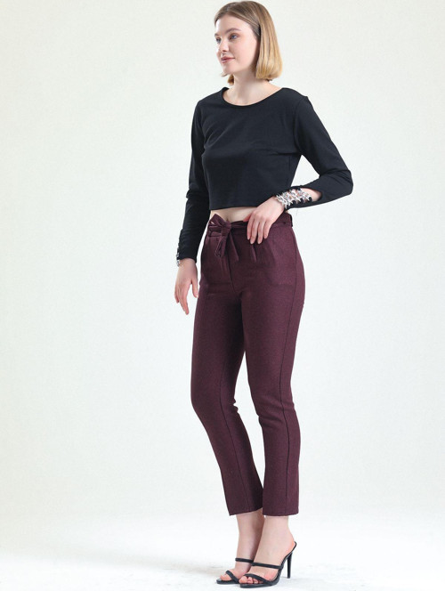 Beli Kemerli Bilekte Pantolon | Pnt19022 Mor