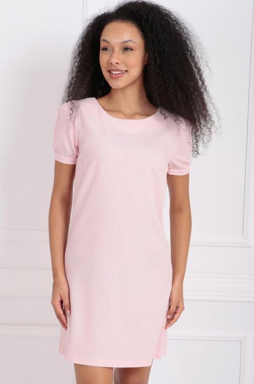 Sırtı Gizli Fermuarlı Kısa Kol Elbise | Elb32686 Pembe