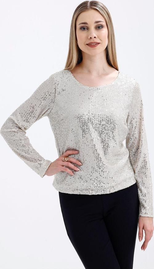 İçi Astarlı Pul Payet Abiye Bluz | Blz35497 Bej