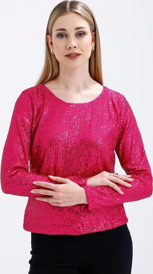 İçi Astarlı Pul Payet Abiye Bluz | Blz35497 Fuşya