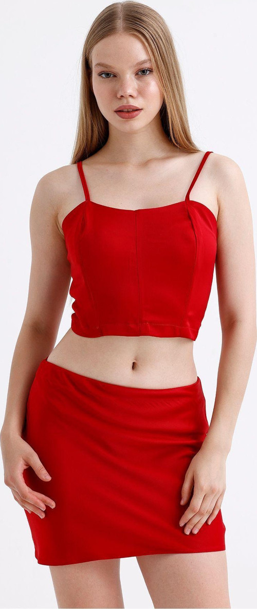 Beli Lastikli Saten Mini Etek | Etk35774 Kırmızı