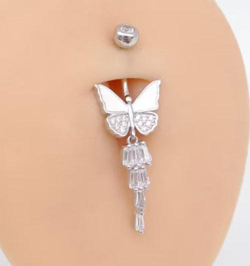 Kelebek Temalı 925 Ayar Gümüş Göbek Piercing Küpe