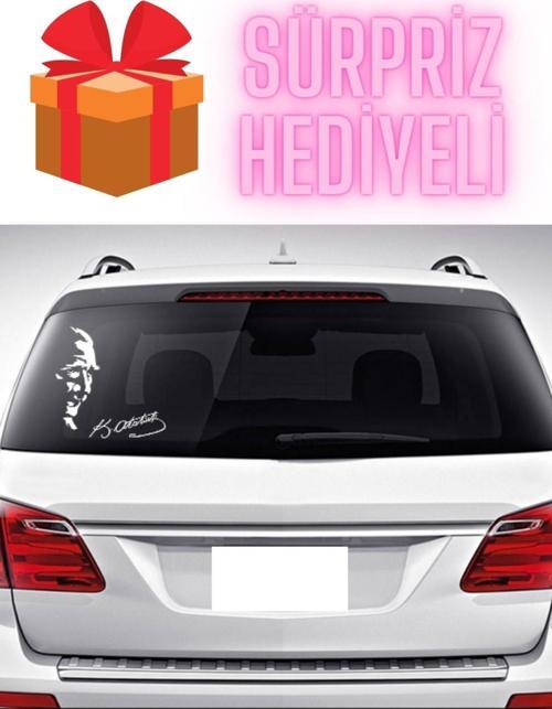 Sürpriz Hediyeli Oto Sticker Atatürk Silüeti Sticker Atatürk İmza Stickeri