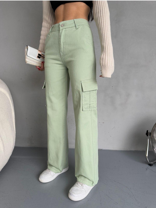 Kadın Kargo Cepli Yüksek Bel Wide Leg Jeans