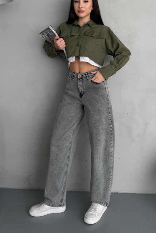 Kadın Soluk Efektli Bol Kesim Rahat Geniş Paça Baggy Jean